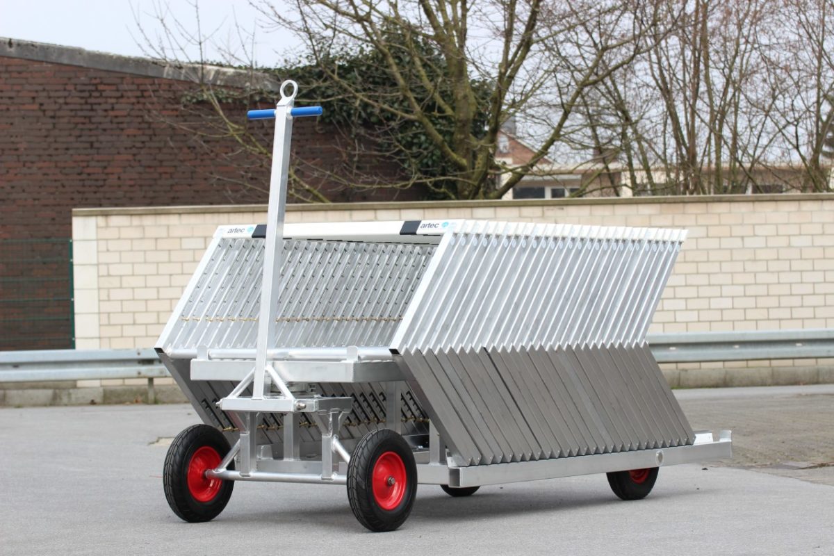 Hurdle transport trolley made of aluminum for 30 hurdles, loading from behind artec Sportgeräte