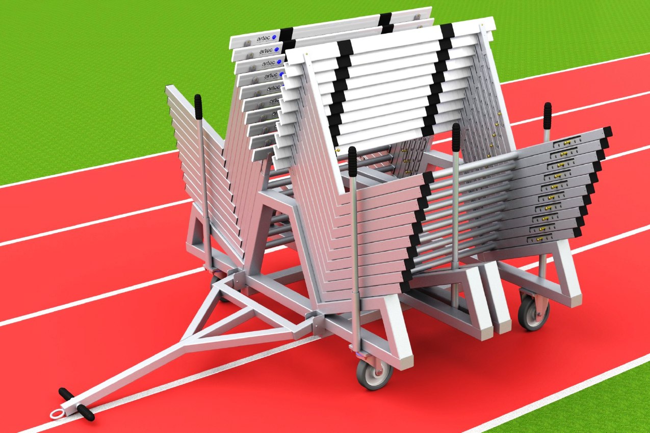 Hurdle transport trolley made of aluminum for 20 hurdles, loading from the side by artec Sportgeräte