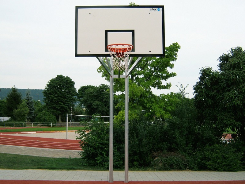 Fully welded two-pole basketball post