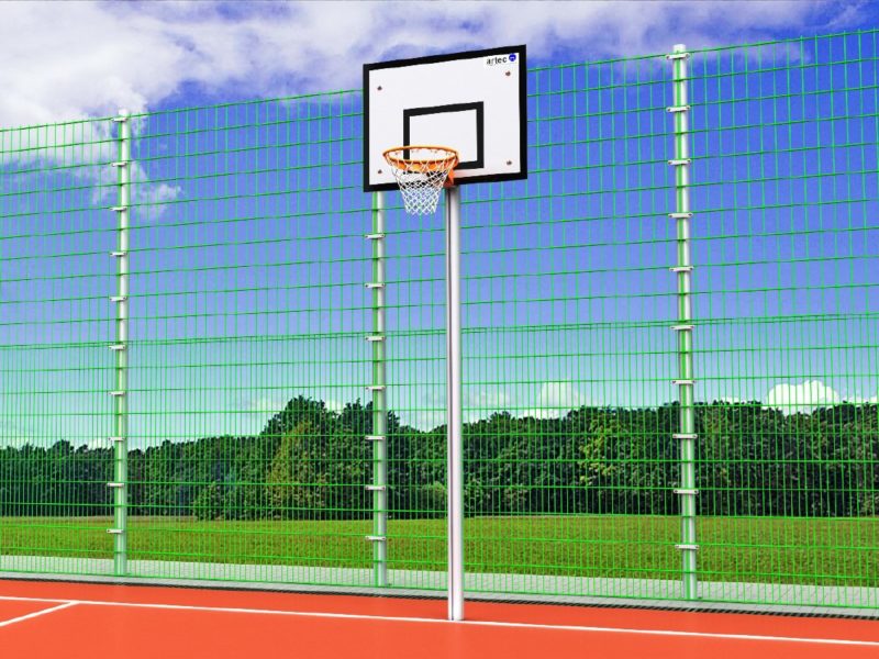 Single mast basketball system without projection