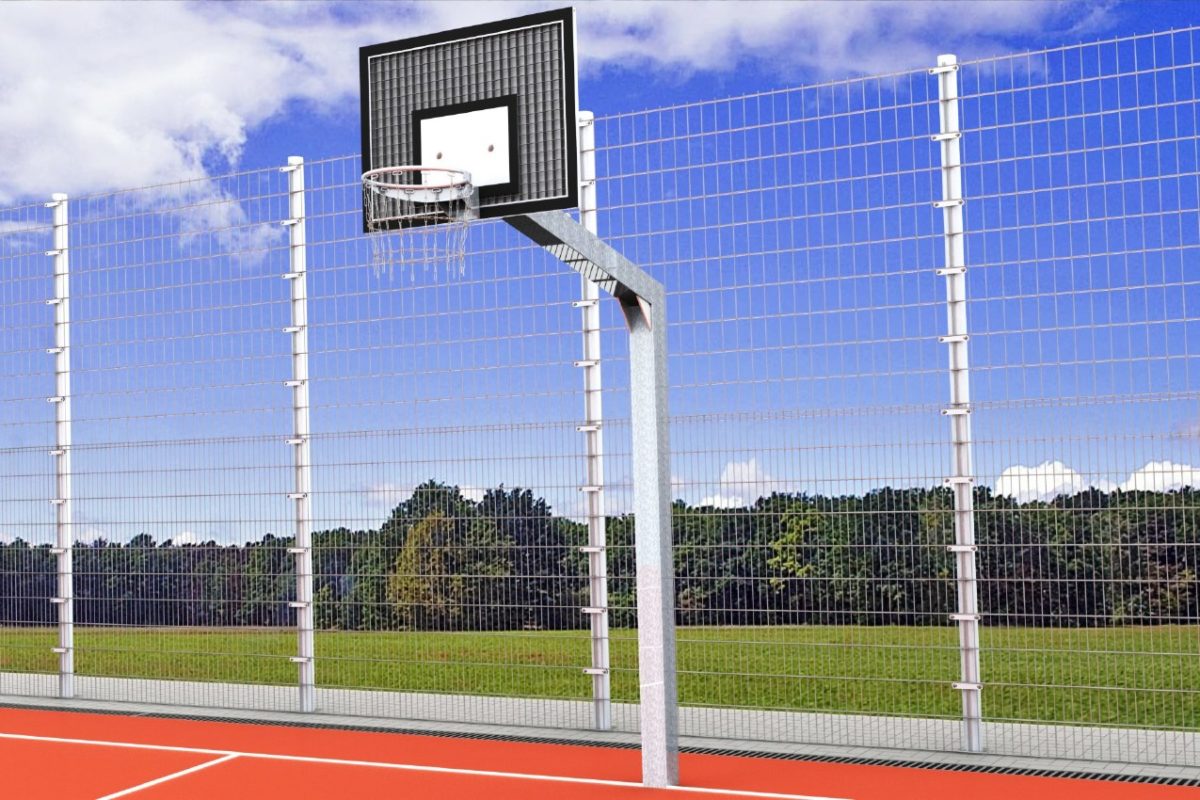 Streetball post made of steel, single pole, projection: 1.65 m, profile: 150 x 150 mm, TÜV-tested by artec Sportgeräte