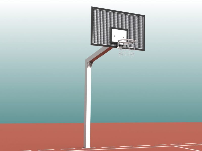 Steel single pole streetball system designed for outdoor use