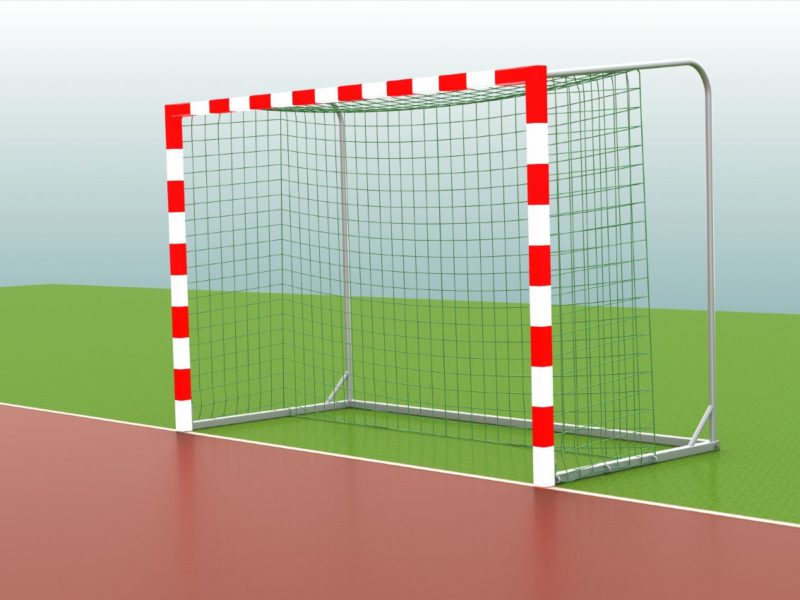 Handballtor in Rot / Weiß, anklappbare Netzbügel
