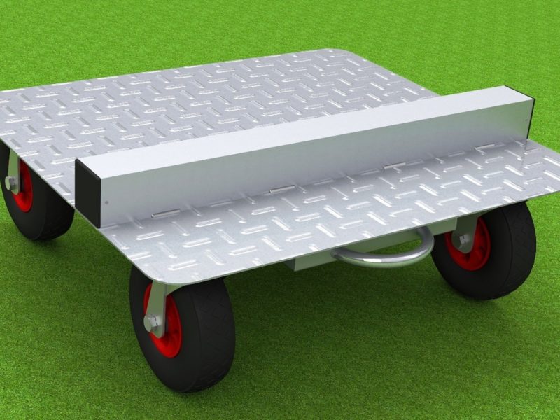 Transportwagen für Spielerkabinen mit ausgeschäumten Lufträdern